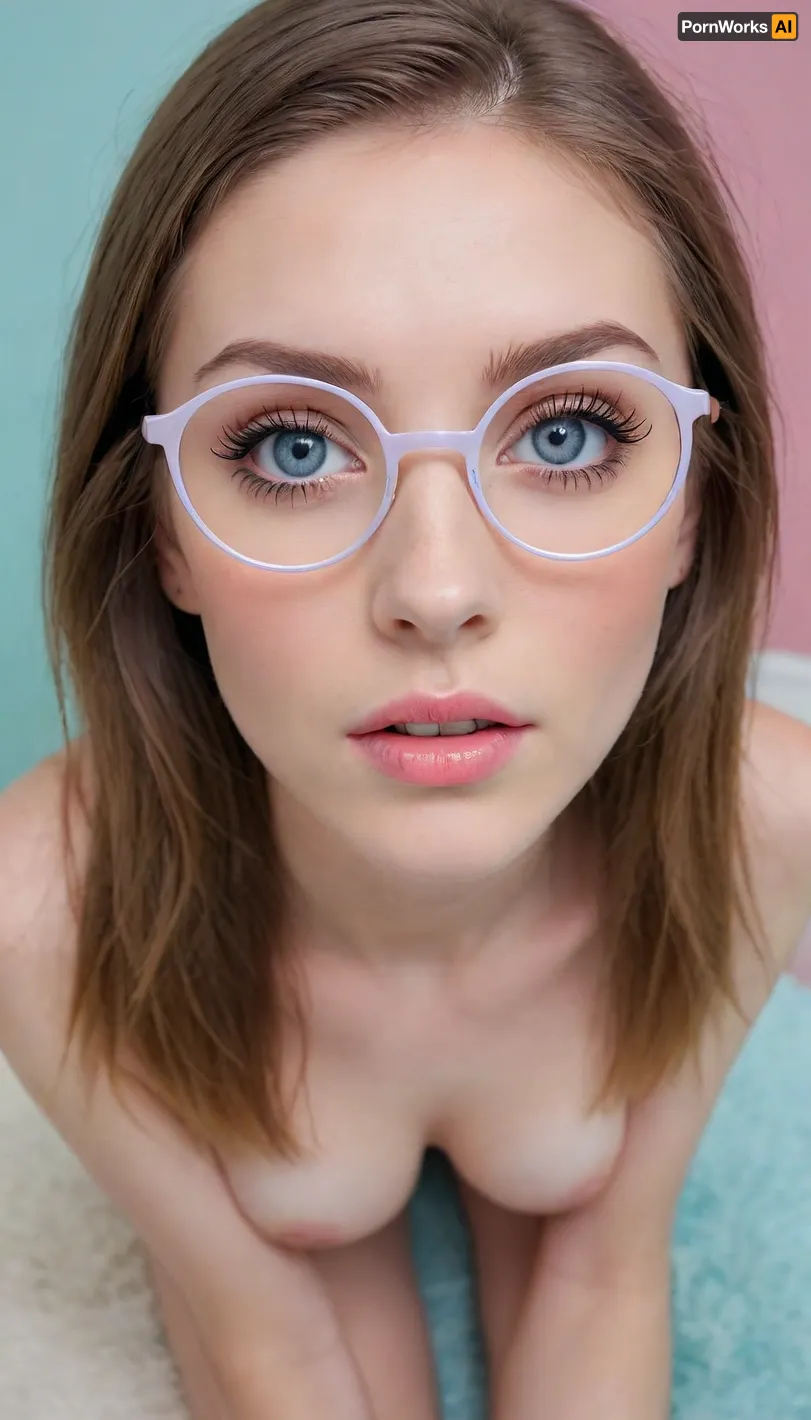 (sitting on knees:1.4), looking up at me, (((view from above))), camera on top, mouth open, tongue out, waiting for cum, (((pastel room))), lots of details in the room, (((round glasses with thin frames))), super realistic photo, perfect lighting, (best shadow), 8K, UHD, sharp image, (best lighting), highest quality, (pussy visible:1.4), (((pussy shown))), shaved pussy, super detailed images, small details, high resolution, 8k wallpaper, masterpiece, (((skinny))), ((natural boobs)), (nude:1.2), (naked:1.2), (((korean))), (18 years old), ((bright blue eyes)), long hair, (very detailed face), (beautiful face, blush, white skin, (((long lush eyelashes))), (((makeup))))