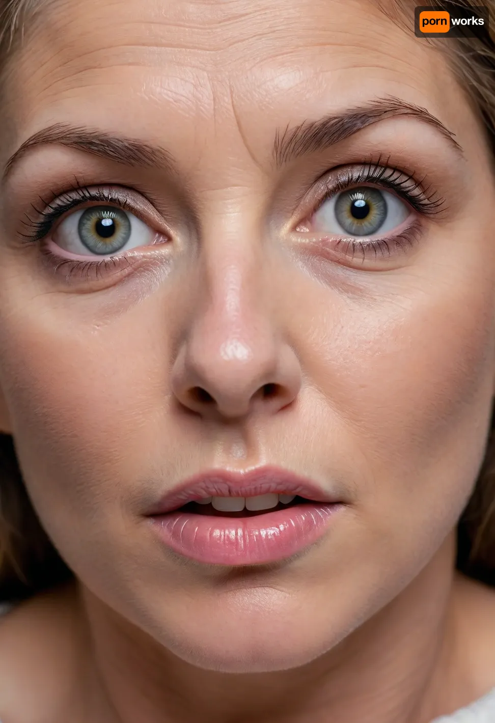 Mature woman, 60 years old, (open mouth), (chin resting on her bed with her big ass filling the frame behind her face, facing directly into the camera, plow cam, face down ass up), (ultra realistic, realistic, photorealistic, photo realistic, photorealism, photo realism), (maximum quality, ultra-detailed, insanely detailed, highly detailed, high quality, uncompressed, raw source photograph, raw image, dslr), (highly detailed eyes, high resolution eyes, high quality eyes, highly detailed hair), (same color eyes, symmetric eyes, matching eyes, detailed eyes, detailed iris, detailed pupils, limbal ring around iris, perfectly round iris, perfectly round pupils), (expressive eyes, striking eyes, captivating eyes, mesmerizing eyes, glittering eyes, Fae eyes)