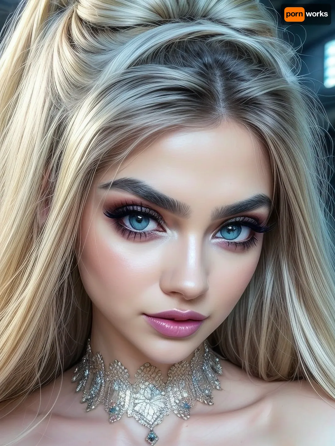 Hyperrealism, raw, 8k, (Masterpiece:1.4), (high resolution:1.4), (18 years old beautiful, stunning unique female character), (subtle shimmering makeup), (vibrant blue and blonde hair, loose hair), (clear focus), (ultra realistic, realistic, photorealistic, photo realistic, photorealism, photo realism), (maximum quality, ultra-detailed, insanely detailed, highly detailed, high quality, uncompressed, raw source photograph), (highly detailed eyes, high resolution eyes, high quality eyes, highly detailed skin, detailed skin texture, highly detailed hair), (same color eyes, symmetric eyes, matching eyes, detailed eyes, detailed iris, detailed pupils, limbal ring around iris, perfectly round iris, perfectly round pupils), (striking eyes, captivating eyes, mesmerizing eyes, glittering eyes, big eyes, pixie face), natural petite cutie, full body on pic, 18 years old beautiful, stunning unique female character. She has large turquoise eyes filled with joy and excitement, extravagant eyelashes, making this image a masterpiece of photography and digital art. Style, realistic hyper-detailed rendering, 32k UHD, expressive eyes, punk, graphic design, girl's face, pretty and cute, gleaming lips, white skin, <lora:weight_slider_v2:.1>, <lora:age_slider_v20:-1>, <lora:more_details:.5>, <lora:r0m4nt1cg0th:.5>, PaizuriLick, <lora:PaizuriLickingV2-000090:.5>