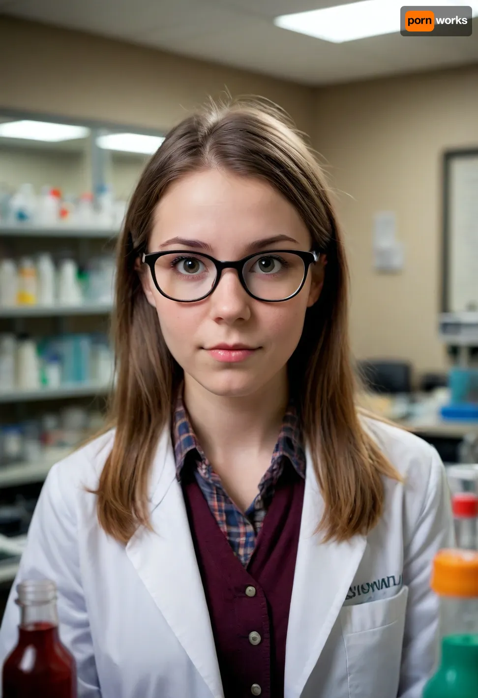 dork, dorky girl, nerdy girl, geeky girl, cute, geek, nerd, nerdy, science, laboratory, lab nerd