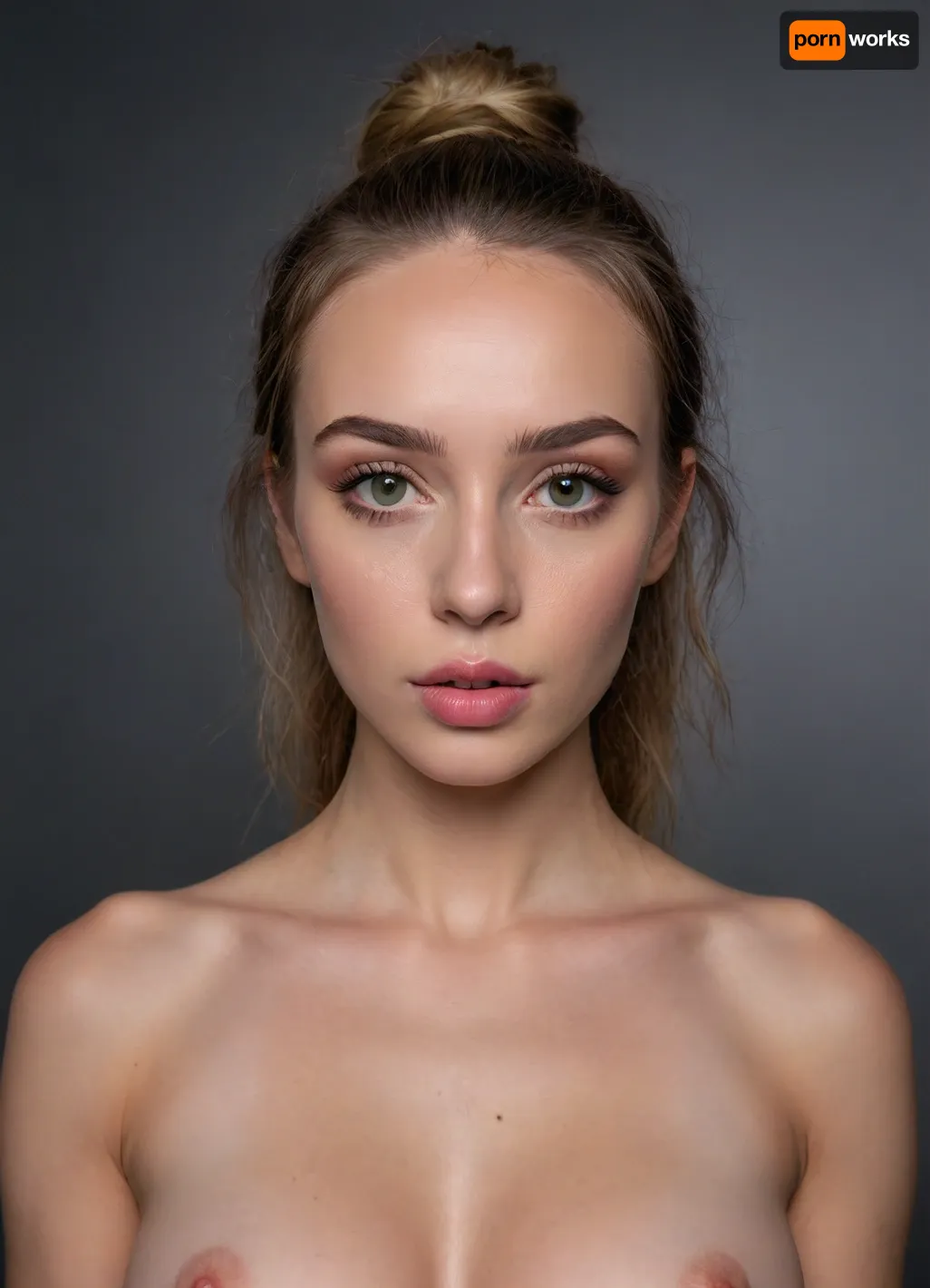 great masterpiece, highes possible quality, maximal possible resolution, 4k, (the highest possible natural:1.99), perfect rendering of requested parameters of the picture, (wild sexy erotic model:1.3), (maximal sexy face:1.9), 36 y.o., (symmetrical face:1.9), busty, (fully closed mouth:1.9), only naked, (waist view:1.9), epic natural detailed skin on the nose, epic natural under-eye skin, (shading maximal darkness:1.9), epic natural pattern of lips, her perfect breasts is visible, shows her tits, slim body, eyes on the same line, epic realistic pattern of the lips, epic natural all patterns, epic natural skin of the body, maximum epic natural rendering to detail, epic natural texture of skin, (epic photorealistic maximal deep darker shadow:1.99), (tonused tits:1.9), (large silicone tits:1.99), (epic photorealistic minimal sharp light:.01), grey eyes, (maximal sexy facial features:1.8), (straight form of upper lip:1.3), beautiful straight nose, (straight and wide upper lip:1.8), (accurate tip of the nose:1.6), (fully closed lips:1.3), the highest possible clarity, the greatest possible rendering of the smallest details, sexy slim tonus body, proportional face, pale skin, (the most beautiful girl in the world:1.999), focused on her chin, (epic natural facial skin:1.9), (epic natural high quality detailed and symmetrical eye whites and irises and eyelids and eyelashes and lips and eyebrows and all facial proportions and nose and pupils:1.9), (epic natural and symmetrical nipples and cheek and cheekbones:1.9), (epic natural forehead and hairline and lipline and nipples skin and hair roots:1.9), epic natural reflections in her eyes, (absolutely dark room:1.9), (blonde with pale-rainbow hair:1.3), sexy makeup, lean cheeks, fitness girl, (epic natural clear lip contour:1.99), (the shadow is maximal harsh:1.9), (shadow are too mach deeper:1.9), lustful look, (epic photorealistic maximal sharp shadow:1.99), (epic photorealistic light reflection:.01), (solid black background without lighting reflections:1.99), (epic natural nasolabial angle and nasofrontal angle:1.9), (epic natural all skin irregularities on the face:1.9), (minimal lightning brightness:.01), (shadow more contrast:1.99), (she in absolute darkness:1.99), priority is the highest quality of face and eyes and irises and pupils rendering, lighting in front of her only, white european woman