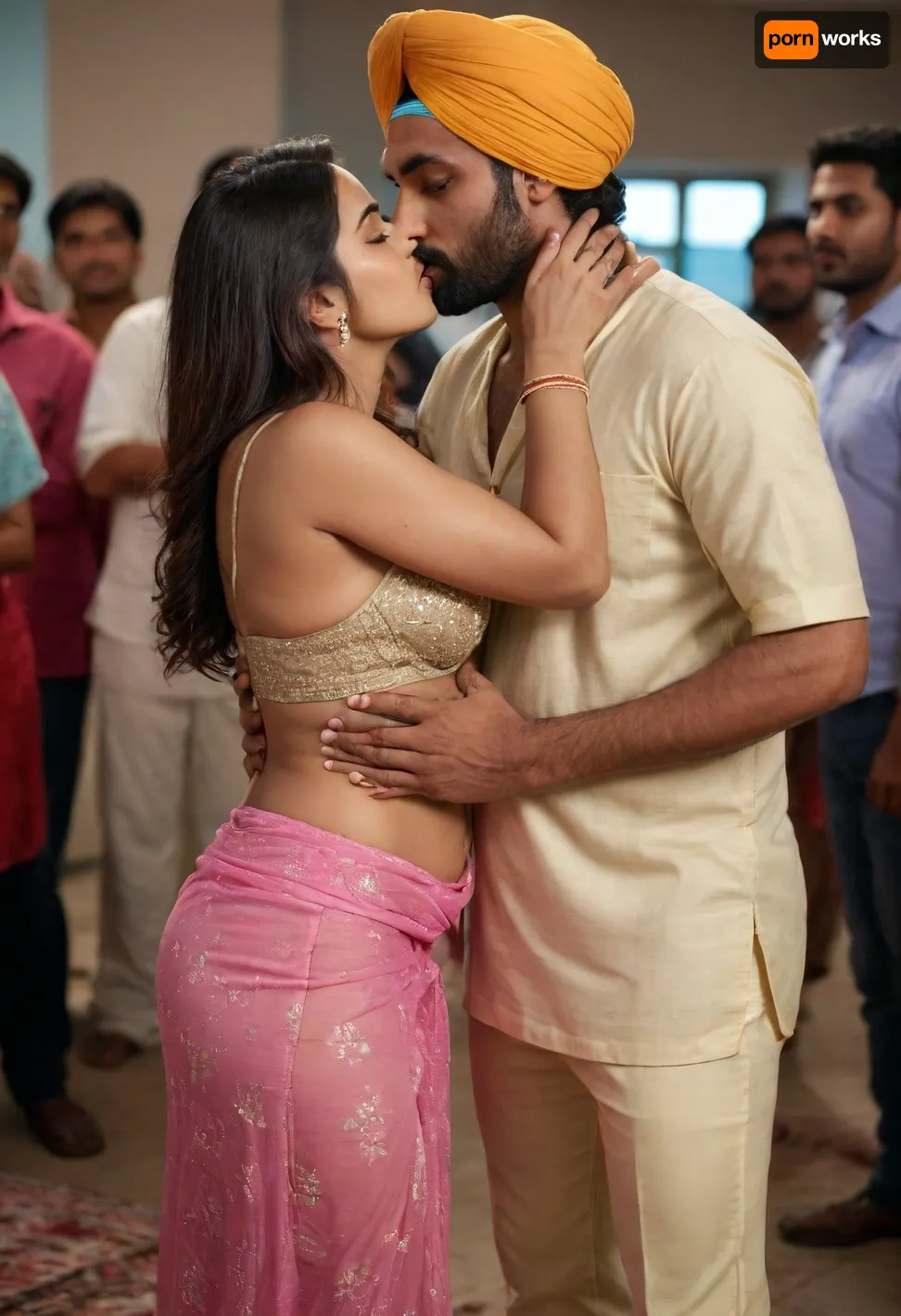 Hindu man kissing Punjabi women and grabbing her ass she wearing tight nighty