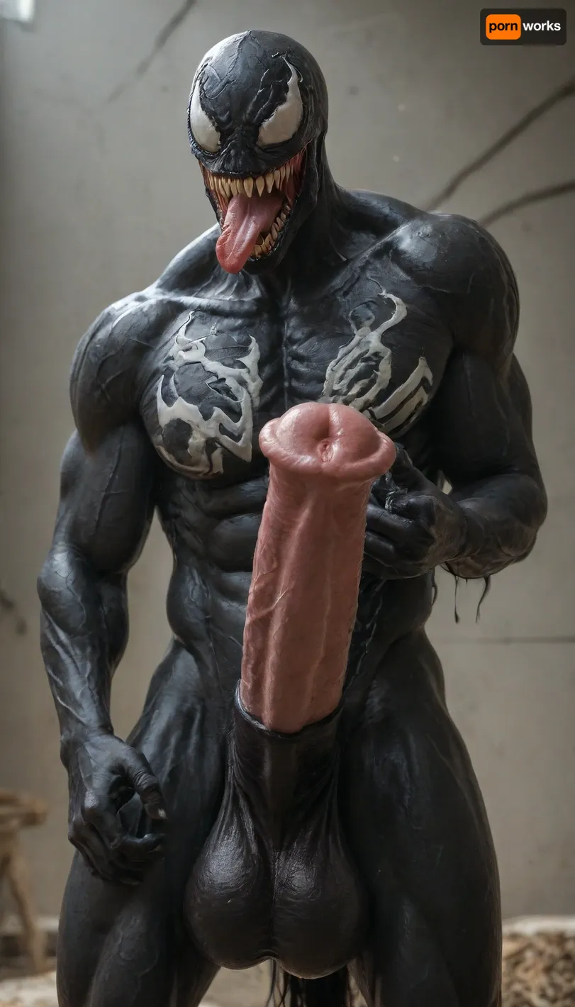 Venom symbiot as a horse, animal, giant erect horse cock, horse venom, (giant horse member of Venom:1.5)