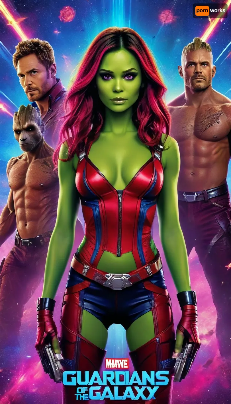 ((Movie poster for a 2020s movie version of the movie Guardians of the Galaxy, sexy, cleavage, great hair, sexy legs, small breasts)), Movie, Poster, page, <lora:MJ52:.6>, <lora:Movie Poster:.8>