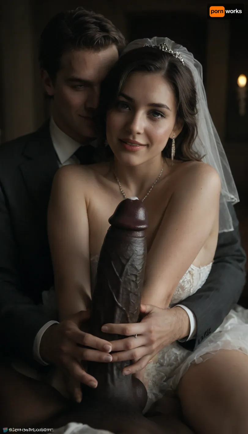 interracial, pov of black penis ., (((1white cuckold husband in suit is behind the bride hugging the bride))), very large black penis, The happy chubby Persian bride in sexy wedding dress, cum driping bride's chain' cum driping from black penis, drinking sperm from transparent glass cup, there is glossy and sticky sperm in cup, cup full of sperm, cum swallowing, ((gokkun)), cum dripping from the corners of her lips, The woman holds the cup under the black cock., <lora:671410_training_data:.8>, <lora:dark:.5>, happy, <lora:happy_v2:.8>, romantic_couple_poses, <lora:1365620_training_data:.8>