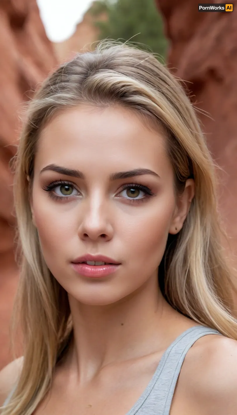 (avant-garde outdoors facial portrait, hiking through a scenic red rock slot canyon:1.8), (beautiful woman's face:1.1), (focus on stunning eyes:1.2), (intense eye detail, intricate eye details:1.3), (vivid eyes, vibrant eyes:1.4), (beautiful long eyelashes:1.2), (detailed eyeliner:1.1), (dramatic lighting, cinematic lighting:1.3), (long ash blond hair with dark roots, sporty hair style, high ponytail, loose strands of hair:1.2), (warm and inviting color palette:1.2), (subtle contrasts:1.1), (contrasting soft skin tones:1.1), (triumphant expression:1.2), (sense of adventure and accomplishment:1.3), (shallow depth of field:1.4), (blurred background:1.1), (detailed skin, detailed hair, detailed eye, limbal ring:1.3), (natural skin texture, natural hair texture, natural eye texture, vellus hairs:1.3), (full lips, slightly parted), ziprealism