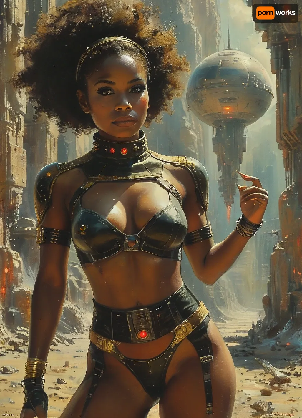 (masterpiece, perfect illumination, ultra detailed, best quality), (detailed face), photorealistic, highly detailed skin, dramatic lighting, only one girl, sexy young space cadet from afrofuturist fuck sqaud, laying down on deep shag carpetting, (afrofuturist:1), (black girl, black skin, very dark skin, iridescent skin, black negro, african), age 18, groovy futuristic lingere, groovy afro-puff pigtail hairstyle, freckled cheeks and nose, supercute, innocent looks, tiny waist, Skinny legs, thigh gap, skinny, slender, thin, tiny chest, petite, mosquito-bites, itty-bitties, full bush of pubic hair, skin detail, pores, sweat, groovy space-age lingere, ((tits out)), ((naked breasts)), text_IpScifi, text_IpScifiHelper, Gerry, Anderson, style, of, Afrofuturism, <lora:tbh315-sdxl:.5>, <lora:dark:.3>, <lora:tbh324-sdxl:.6>