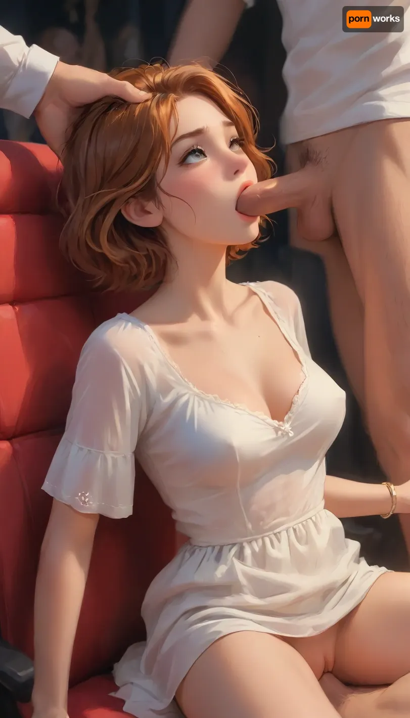 Redhead, short hair, full breasts, wearing a loose dress, fucking with two man, One man is fucking her pussy, while another is deepthroating her in a dimly lit movie theater, whole body visible, She loves it, people watching, man's, erect penis, sex, 1 girl, realistic penetration, 2 guys, deepthroat, vaginal score_9, score_8_up, score_7_up, score_6_up, (j_cartoon:1.5), Drawing, <lora:samdoesarts1.1-000030:.4>, <lora:J_cartoon:.4>, <lora:Animated_Concept:.4>