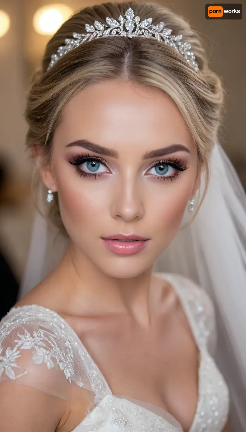 (masterpiece, best quality, 8k, Raw photography:1.2), (award-winning:1.1), (high fashion aesthetic, avant-garde wedding photoshoot:1.4), (focus on eyes, elegant wedding gown, immaculate makeup:1.8), (loving woman, hyper feminine features, joy, celebration, adoring gaze, soft contented smile:1.5), (sense of intimacy:1.4), (intricate eye details:1.6), (warm eyes, Fae eyes, captivating eyes:1.6), (long delicate eyelashes:1.5), (smokey makeup, intense makeup:1.4), (textured ash blonde hair with dark highlights, intricate and elaborate bridal hair style:1.4), (shallow depth of field, professional color grading:1.6), (softly blurred background:1.3), (warm natural light, hair glow lighting), (natural skin texture:1.6), (realistic skin details:1.5), (intricately detailed hair:1.5), (expressive detailed eyes:1.6), (visible limbal ring:1.5), (detailed iris texture:1.5), (natural hair texture:1.4), (realistic eye texture:1.5), subtle vellus hairs, ziprealism