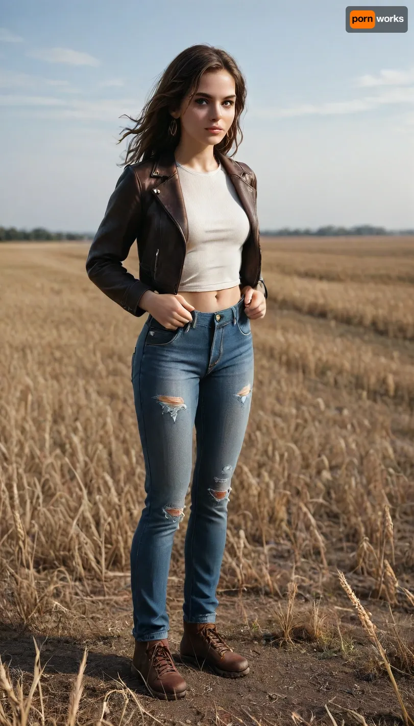 score_9, score_8_up, score_7_up, (Western Comics), (Belén Rodríguez), cute, seductive, innocent, long, straight hair, floating hair, (light smile:.3), wearing leather jacket and ripped jeans, picturesque, sharp, colorful, ultra cinematic, blue and yellow, dim colors, (wheat field background), (Full body photo), (depth of field), (dynamic angle), (ultra detailed, high quality texture), (sharp), (artistic image), mad-stpk-ggls, mad-stpk-flcp, mad-stpk-ht, <lora:Gearbound_Steampunk_Chic_2_SDXL:.8>