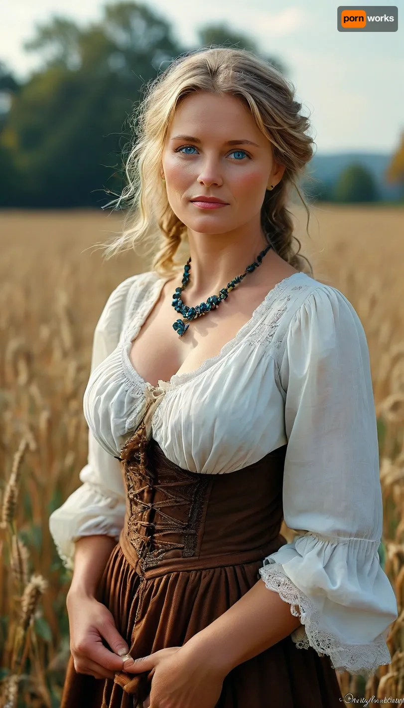 (((a peasant woman in a medieval brown dress, corsage, white blouse, neckline, blonde, blue eyes, a cuhubby mature woman of 50 years old, with huge breasts, wide hips, gergeous ass and a shaggy pussy, works in the field))), ((oktoberfest dress)), (((masterpiece, the best quality))), (wheat field, ears, sickle, sheaves), <lora:220437_training_data:.5>, <lora:MJ52:.8>