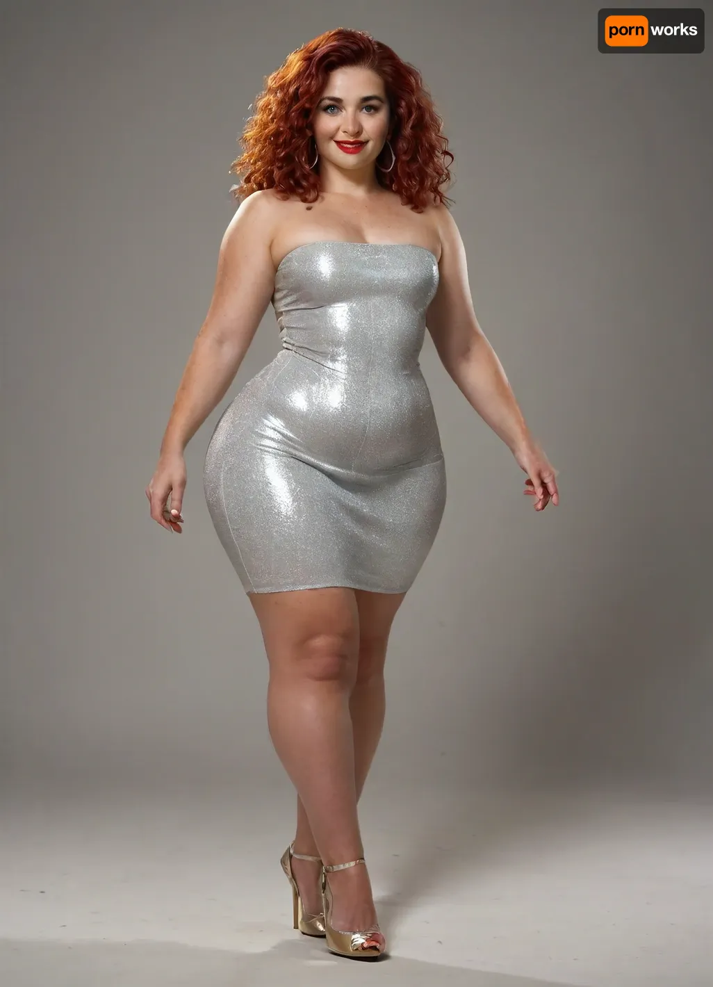 Very obese overweight bbw hairy 25 years old Russian bimbo, long red hair, hoop earrings, circlets, red lipstick, heavy makeup, small boobs, (flat chested:1.3), ((wide hips:1.2)), (thick thights and calves:1.2), narrow waist, full body picture, full-body shot, (freckles, cute boyish face), (narrow waist:1.4), (wearing bodycon dress with high heels:1.4), red hair, smiling, l, (fashion show background:1.5), (walking on a fashion stage), (obese:.9), flat, chested, supermodel, face, lips, harsh sunlight, bottomheavy, big, ass, huge, gigantic, thick, thighs, massive, <lora:flat_chested_v3.5:1>, <lora:Beautify-Supermodel-SDXL:.5>, <lora:bottomheavy_v1_sdxl_tags:1>, <lora:style_lora_realis:.8>