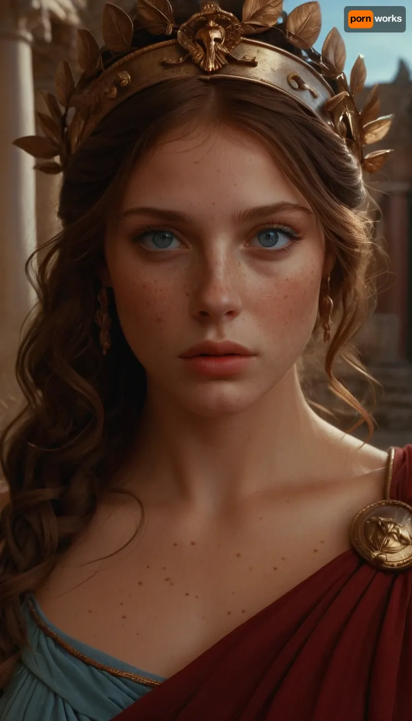 Scene takes place in Ancient Rome, two female topless Roman soldiers are guiding Lucianna a beautiful nude young noble dame wearing necklaces. Females are busty with different hairstyles and hair colors, RomInt, wearing, loriseg, armor, and, helmet, red, tunic, shirt, sandals, shield, spear, sword, (read, notes), handscuffs, handcuffed, (luc14nn4, freckles, on, her, nose, long, hair, brown, expressive, blue, eyes, soft, pale, skin.), zavy-rmn, <lora:Lucianna Flux - v4 Epoch 8:1.3>, <lora:zavy-rmn-sdxl:1.2>