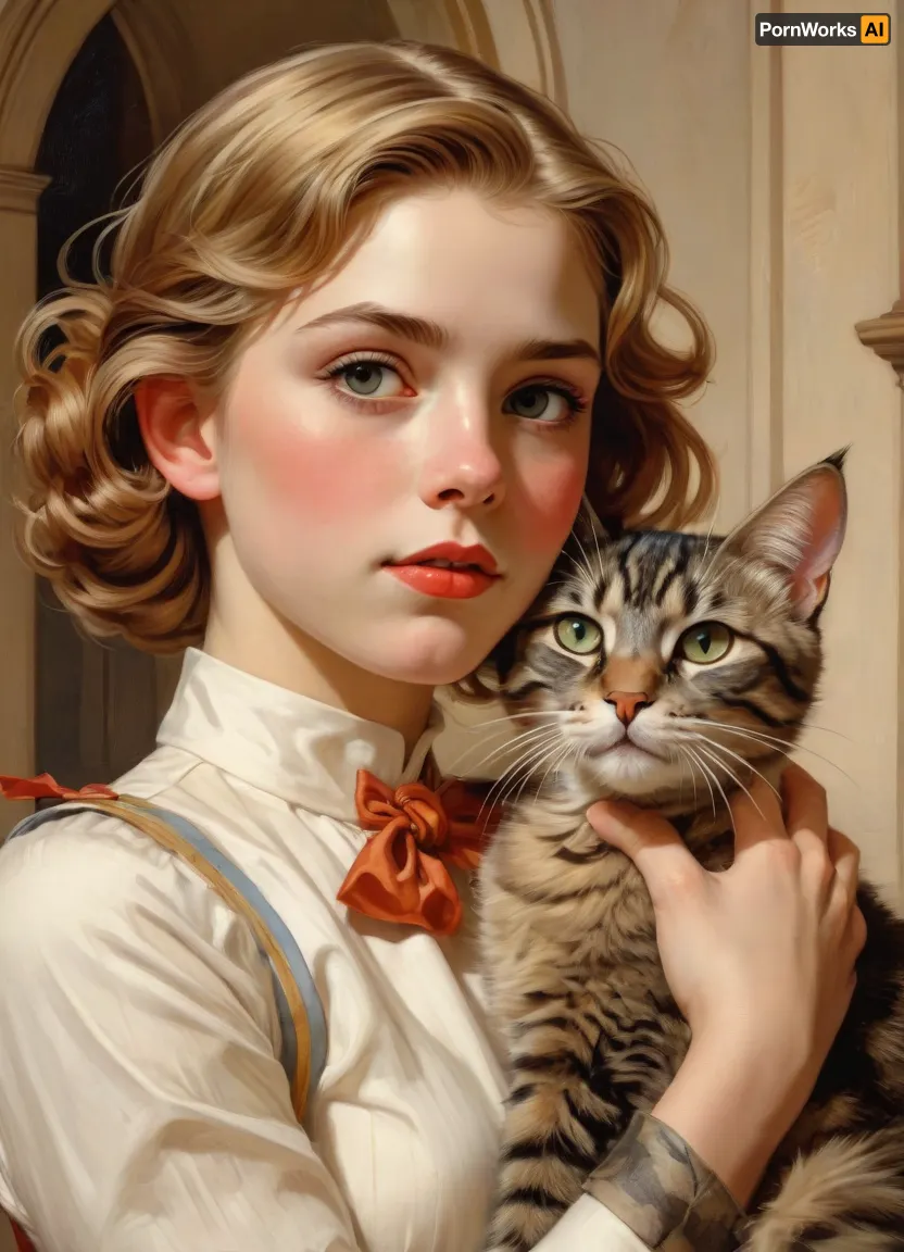 1girl and 1cat, J.C., Leyendecker, Style, page, <lora:SimplePositive_XL_v1_AutoRunMech:.5>, <lora:J.C. Leyendecker Style:.8>
