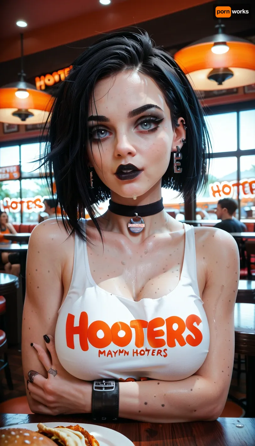 perfect woman, restaurant, hooters, goth, black choker
