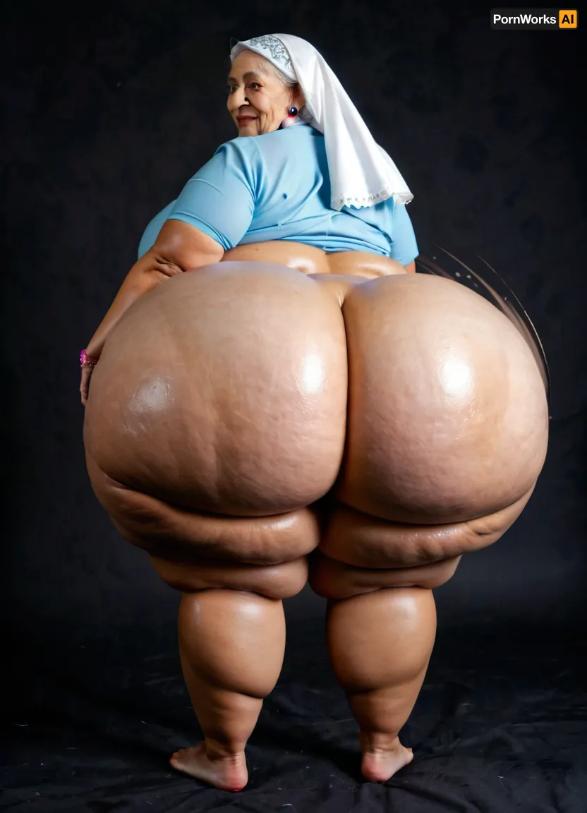 (extremely fat big butt old woman), realistic old arabic women face, (80 yo grandmother, very old woman, 80 years old:.7), complete family, chubby obese granny 80 years old muslim wife, distant far view, full body view, (huge obese gigantic butts), (view from behind), ultra realistic photo of a very old 90 years old obese fat granny women, very old, muslim, hijab, velvet long abaya dress, visible butt, (visible buttcrack:1.4), very very fat, 80 years old fat granny woman, amazing, award winning photo, (very big fat obese grandmother:1), big nose, vibrant eyes, ((very big plump oversized butt)), (enormous gigantic fat oversized butt:1.1), (fat obese grandmother with a huge plump bouncing butt:1.4), ((deep visible buttcrack)), vivid colors, (80 years old women:1.2), (obese:1), OBESITY, photo studio quality, black background, portrait, reinforced contours on big fat butt, light focus on huge fat plump butt, (realistic:1), hyperrealistic, <lora:sdxl_photorealistic_slider_v1-0:1>, <lora:Image Enhancer XL Extreme v1:.3>, detailxl, <lora:CinematicStyle_v1:.6>