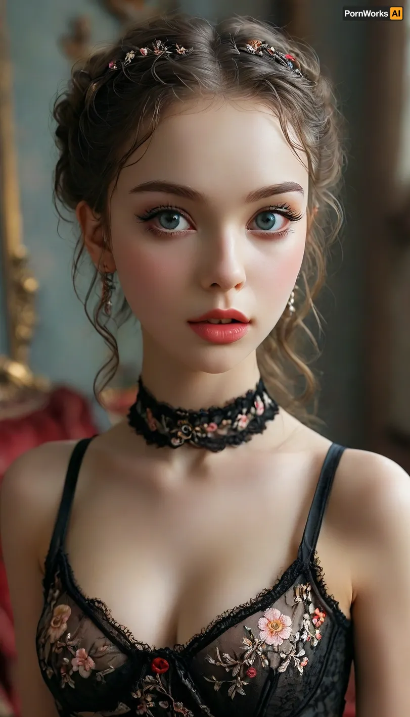 (((stand))), (((eye contact))), (((very young pretty girl))), Padme Amidala, Garterbelt, black, fabric, floral, embroidery, wearing, the, garterbelt, shock, (((moles all over the body))), (ultra realistic:1.3), (maximum quality:1.3), (high resolution:1.3), (extreme detail:1.3), (ultra realism:1.3), (maximum detailed skin:1.3), ((face, chest, navel, hips)), (((long big thick black eyelashes))), ((narrow waist)), ((wide hips)), ((makeup)), lipstick, (((eyes contact))), <lora:MJ52:.8>, <lora:GarterbeltXL:.8>, <lora:Oxygen girl_SDXL1.0:.2>, <lora:karina_sdxl_v10:.3>, <lora:Midjourney Image Enhancer XL v1:1>