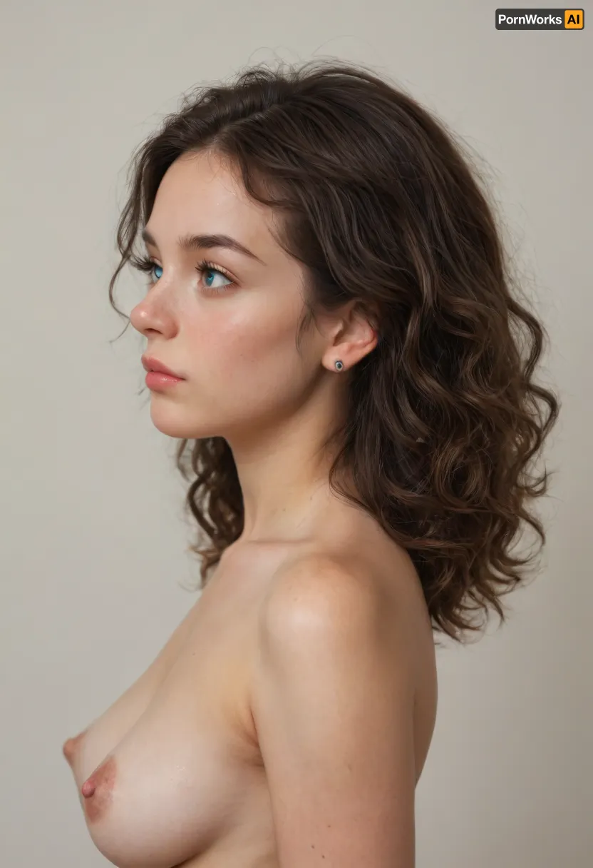 young slut, sticking pointed breasts, long puffy nipples, side view