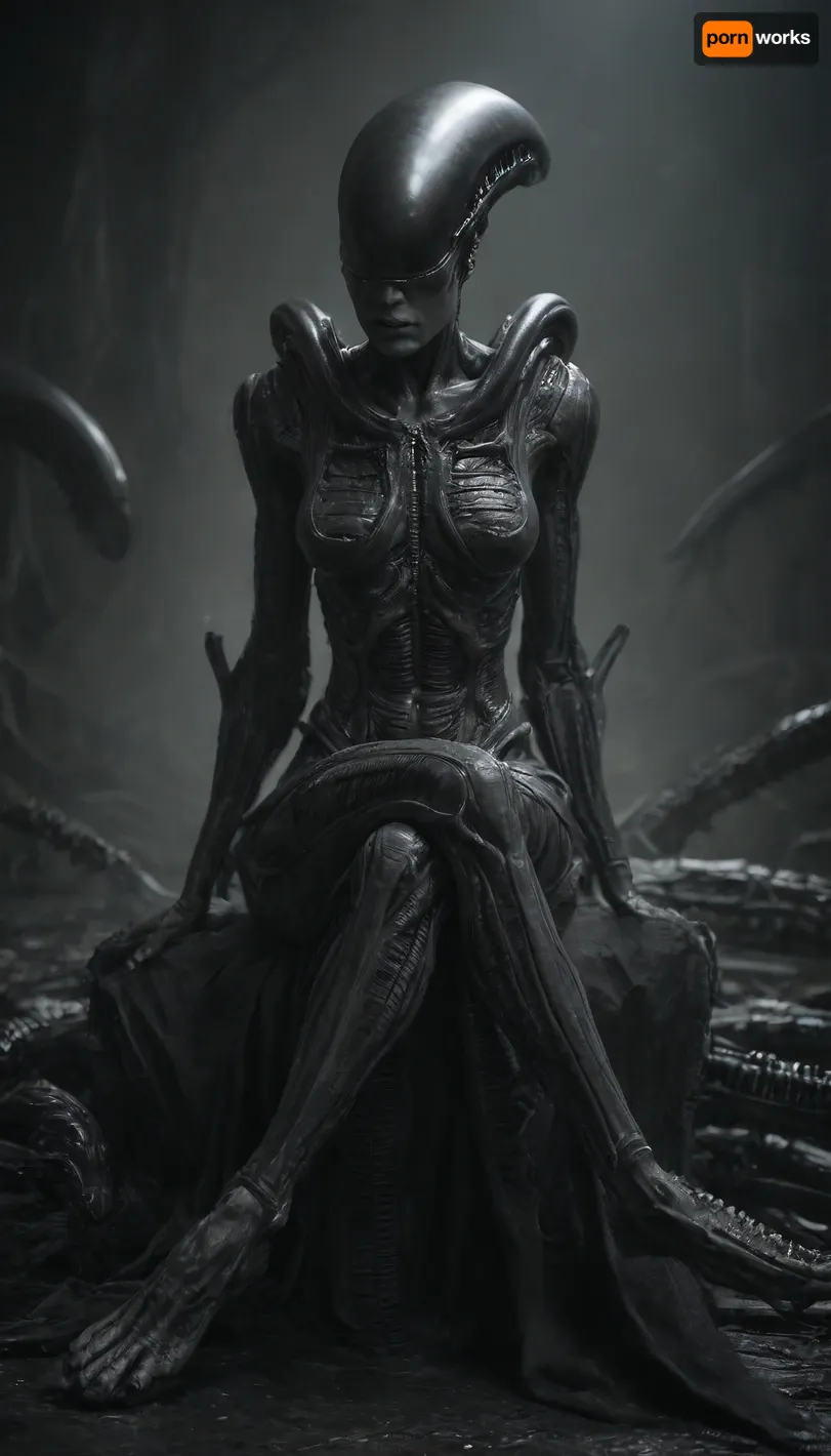 (((((Ariel))))), solo, ((((((sexy xenomorph skin)))))), ((((xenomorph face)))), sits, crossed legs, score_9_up, score_8_up, score_7_up
