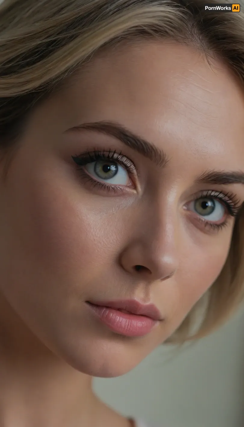 zip realism, (elegant aesthetic, inspirational aesthetic, angel:1.4), (loving woman, delicate features, extreme feminine features, hyper feminine features:1.5), (sense of intimacy:1.4), (breathtaking woman's face, sharp focus, focus on eyes, loose closeup, intimate face portrait, three-quarter view:1.5), (soft welcoming smile, compassionate expression, charismatic:1.3), (intricate eye details:1.6), (pale grey eyes, captivating eyes:1.6), (long delicate eyelashes:1.5), (perfectly applied eyeliner, immaculate makeup:1.4), (voluminous short cut hair, ash blonde hair with dark highlights, stylish textured hair cut, loose strands of hair, swept back hairstyle:1.4), (shallow depth of field, softly blurred background:1.3), professional color grading, (natural skin texture, realistic skin details:1.2), (intricately detailed hair), (perfect eyes, expressive eyes, detailed eyes, limbal ring, detailed iris texture, realistic eye texture), (natural hair texture), (subtle skin imperfections, subtle vellus hairs:.4)