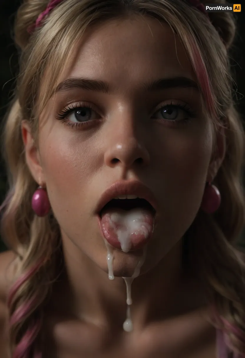 Close up of tits, huge round tits, huge perky tits, huge firm tits, tits are covered in excessive cum, Juliet Starling, blonde pigtails with pink highlights at the ends, mouth open, oral creampie, outdoors at night, <lora:dark:.8>, <lora:SDXLHighDetail_v6-000005:.8>