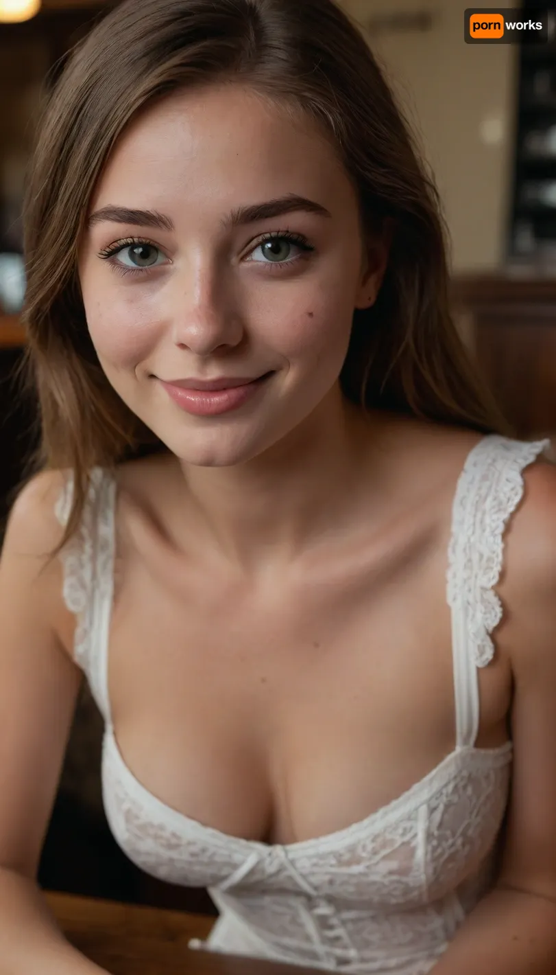 Young 18 years old beautiful young instagram model, slender 21yo very cute girl, very cute face, toned, absolutely naked, ancient viking, very much want have sex, hard nipples, gymnastic well build body, small lips, lots of freckles face and skin, blush on the checks and nose, (raised nasal tip, upturned button nose, upturned nose, delicate nose, nose), hypnotized loving eyes, blush on the cheeks and nose, horny face, very happy smile, sitting on table in a tavern getting fucked in the pussy by man, gen z tiktok girl, slim body, (prepubescent face:1.5), detailed face, beautiful face, good lighting, phone camera shot, amateur photo, camgirl, side view showing off pussy and boobs, make her more tan, with dirtly brown hair, and tan lines, wearing lace maid costume, stockings