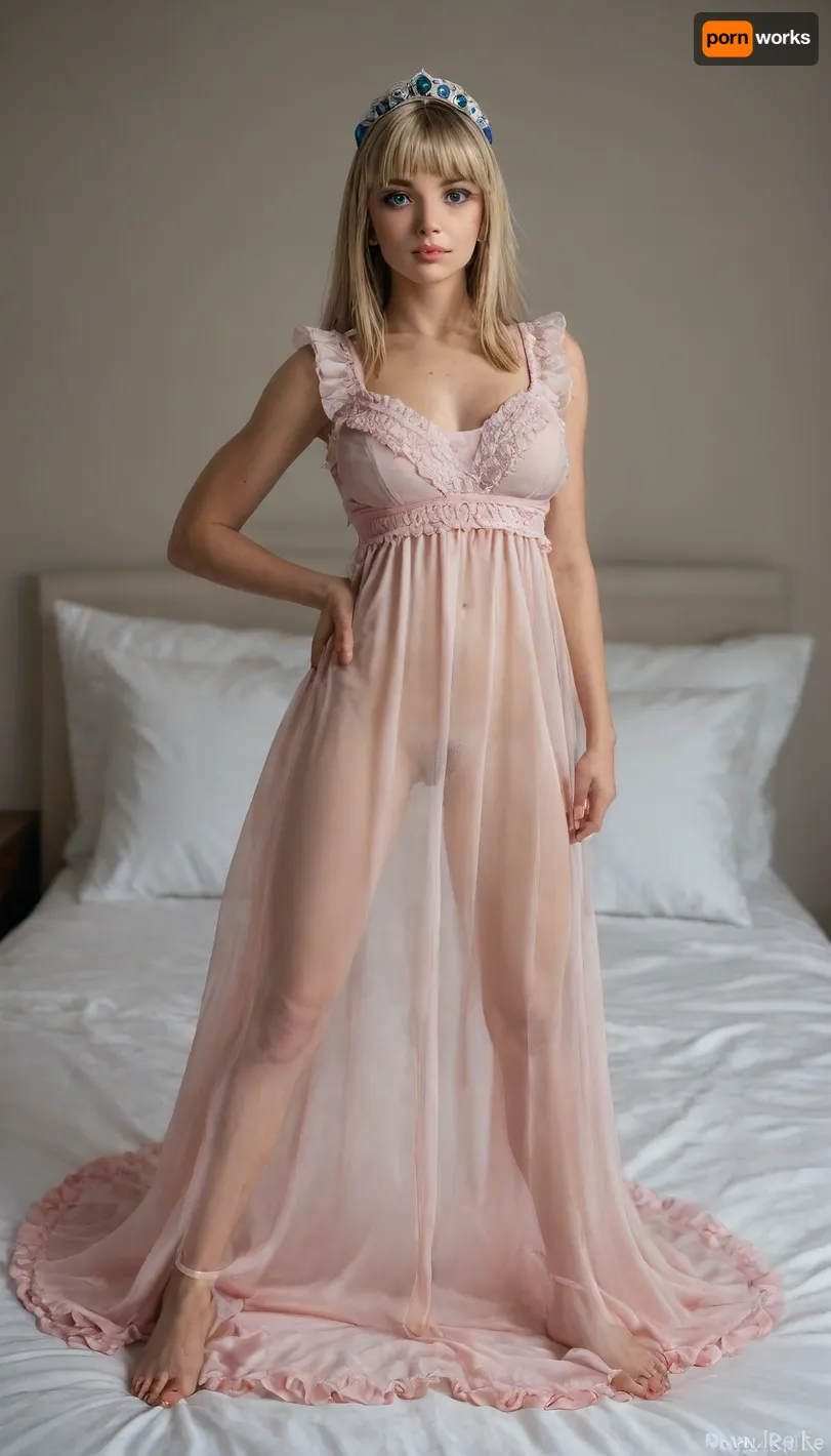 ((18-year-old blonde woman:1.6), (wavey hair with bangs:1.6)), (D breasts), pubic hair, ((pink:1.6), (see-through frilly bralette:1.6), tiara), (posing like erotica model:1.6), (bed), sweaty skin, toned, full-length photo, 70mm lens, aesthetic, symmetrical, muscular, athletic, sharp, textured skin, perfect body, goosebumps, detailed, slim, small waist, NEGATIVE_HANDS, <lora:chest_adjust:1.8>, <lora:breasts_slider_v10:1.8>, <lora:289505_training_data:1>