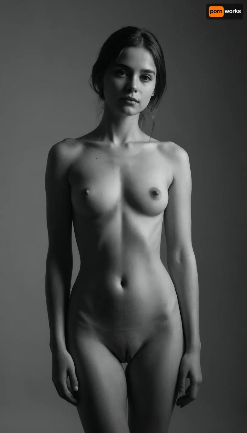 Naked nude girls, sidelight, simple background, blurry background, 1girl, front view, lineart, LineAniAF, easynegative, тlineart, monochrome, blurry white background, <lora:animeoutlineV4_16:1.1>