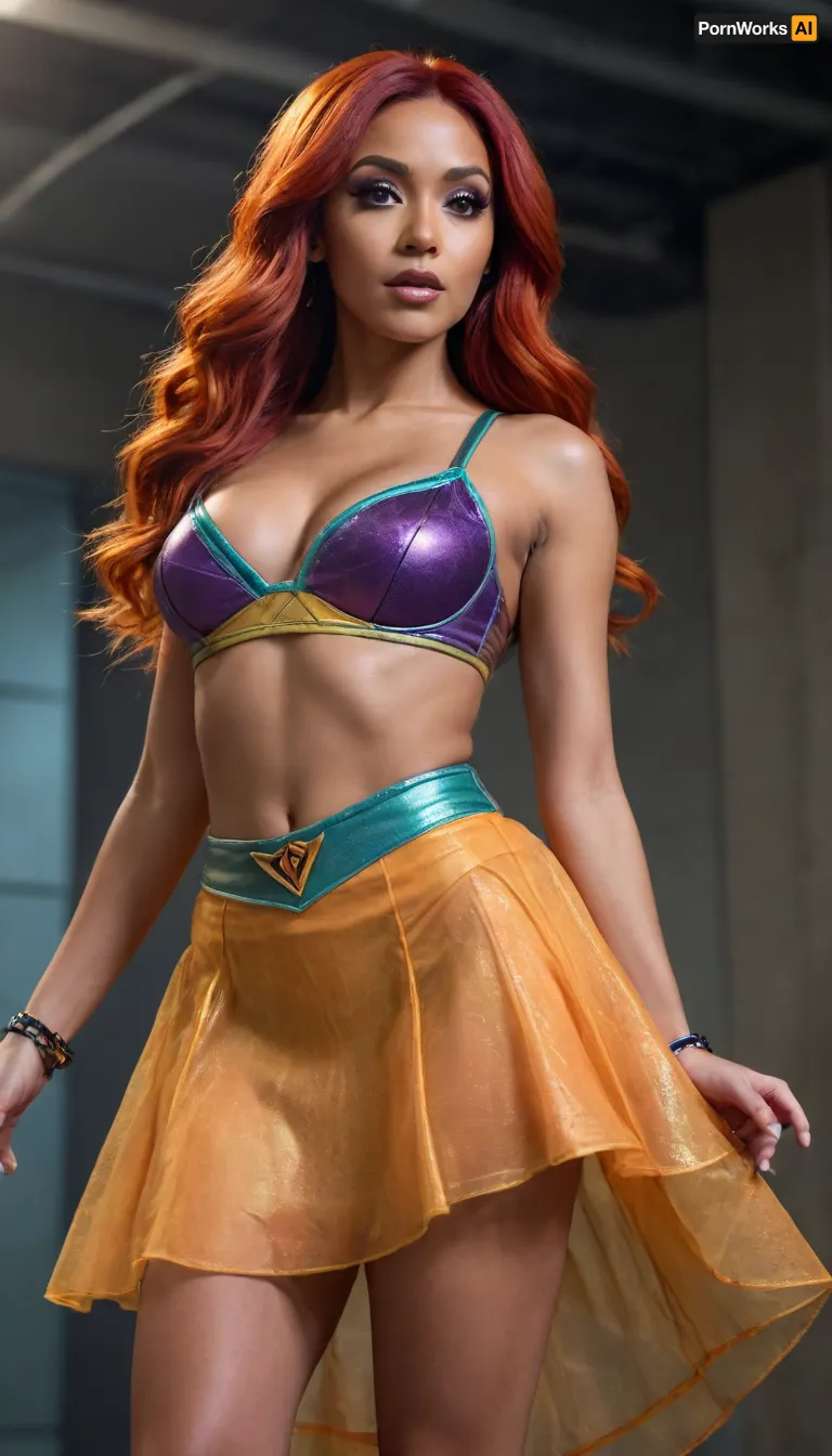 Starfire In skirt Costume from Titans, Semi See Through Clothes, orange skin