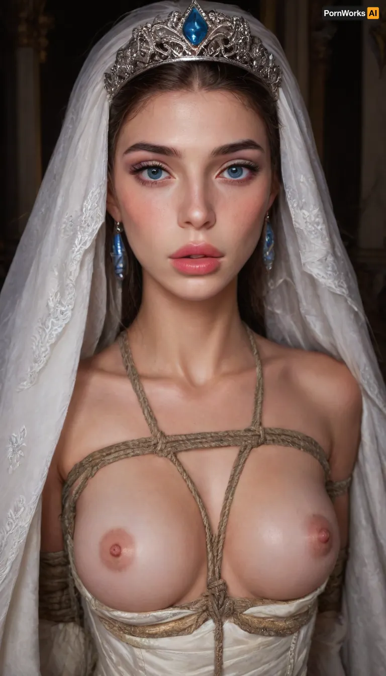 ziprealism, (score_9, score_8_up, score_7_up, 1girl), (closeup shot, focus on eyes), sharp focus, (perfect eyes:1.4), (full lips, long eyelashes, elegant face, regal attitude), (princess, tiara, damsel in distress, helpless:1.6), (soft breasts, natural breasts, pale breasts:1.2), (bedroom, squatting, arms bound behind back, rope bondage, shibari, Kinbaku:1.4), overexposed, <lora:add-detail-xl:1.2>, <lora:Rawfully Stylish v0.2_epoch_20:.2>, igbaddie, <lora:igbaddie-XL:.4>