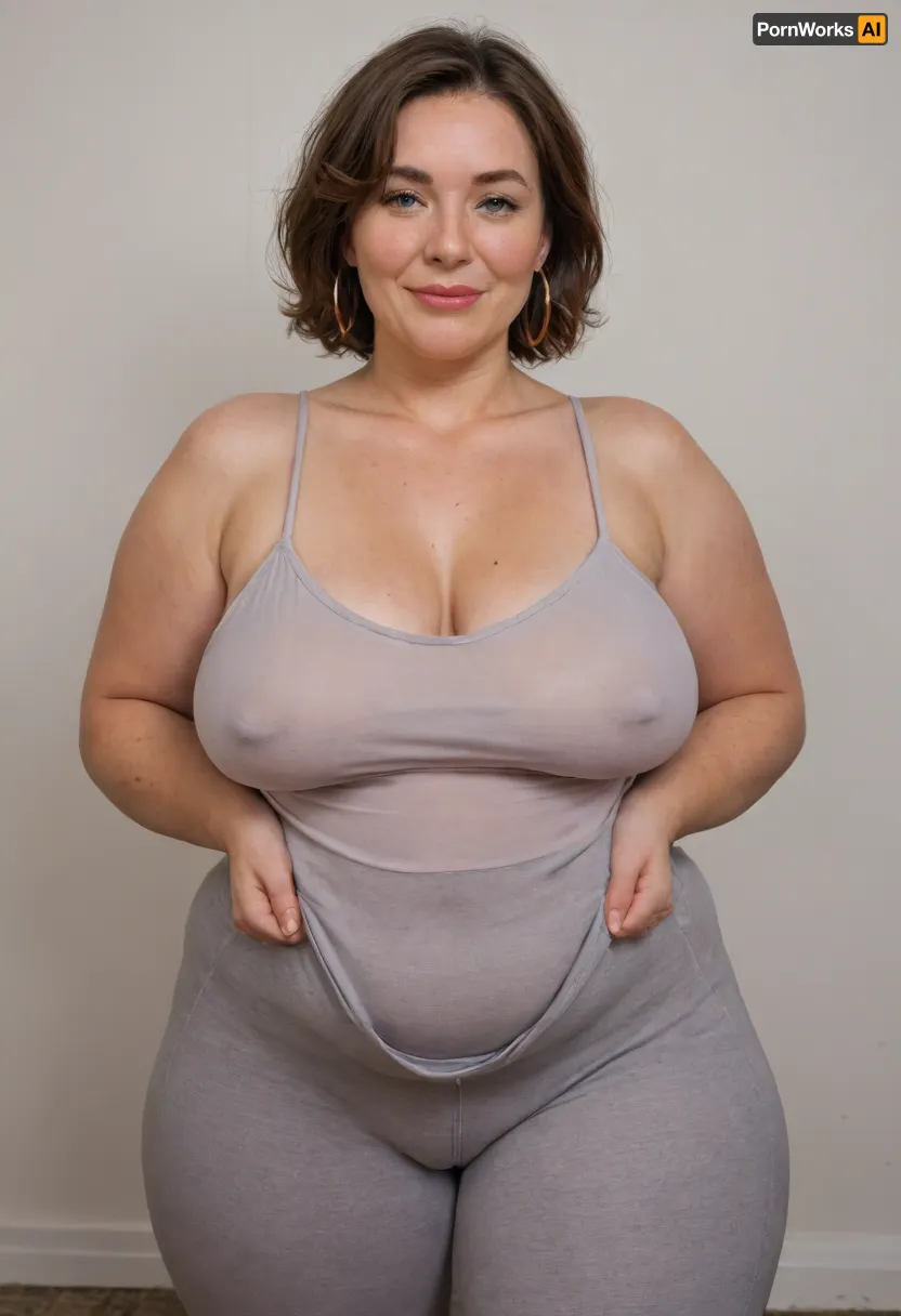 Mature, gilf, 80 years old, (oversized ssbbw:1.3), ., (Oversized thick thighs and oversized wide hips:1), . Oversized wide thin camisole. Natural brown hair, thick. Freckles on face. Long eyelash. Full lips, lipstick. Tight highwaist yoga pants. Hoop earrings. Seductive posing. Seductive smile. Fupa. Light green eyes, sagging, drooping, cameltoe, plump