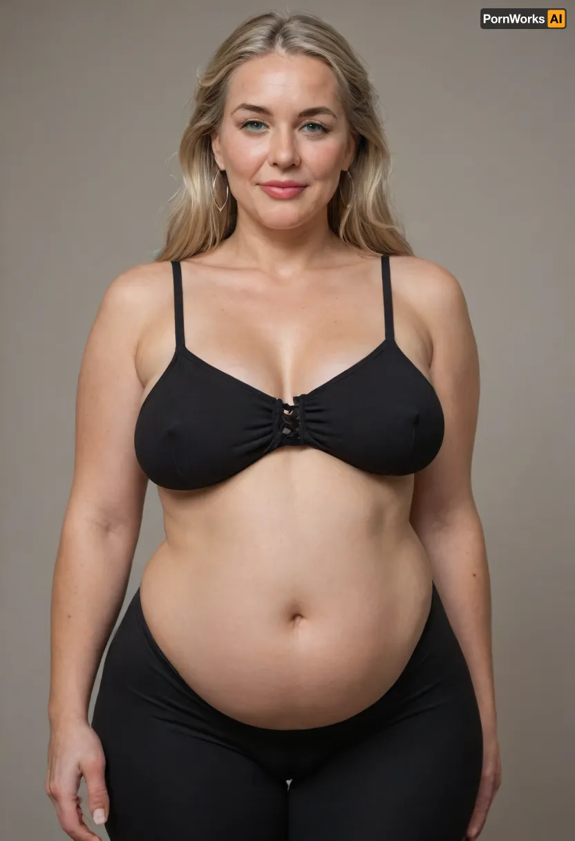 Mature, gilf, granny, pregnant, 80 years old, (oversized ssbbw:1.4), ., (Oversized thick thighs and oversized wide hips:1), . Oversized wide thin camisole. Long hair, Natural dark blonde hair, thick. Freckles on face. Long eyelash. Full lips, lipstick. Tight highwaist yoga pants. Hoop earrings. Seductive posing. Seductive smile. Fupa. Light green eyes, sagging, drooping, plump, puffy cameltoe, bulging