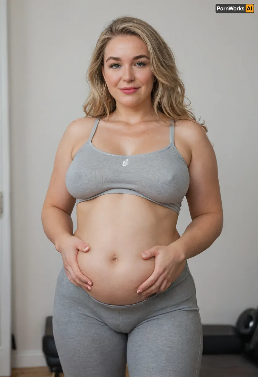 Mature, gilf, pregnant, 80 years old, (oversized ssbbw:1.6), ., (Oversized thick thighs and oversized wide hips:1), . Oversized wide thin camisole. Long hair, Natural blonde hair, thick. Freckles on face. Long eyelash. Full lips, lipstick. Tight highwaist yoga pants. Hoop earrings. Seductive posing. Seductive smile. Fupa. Light green eyes, sagging, drooping, plump, puffy cameltoe, bulging
