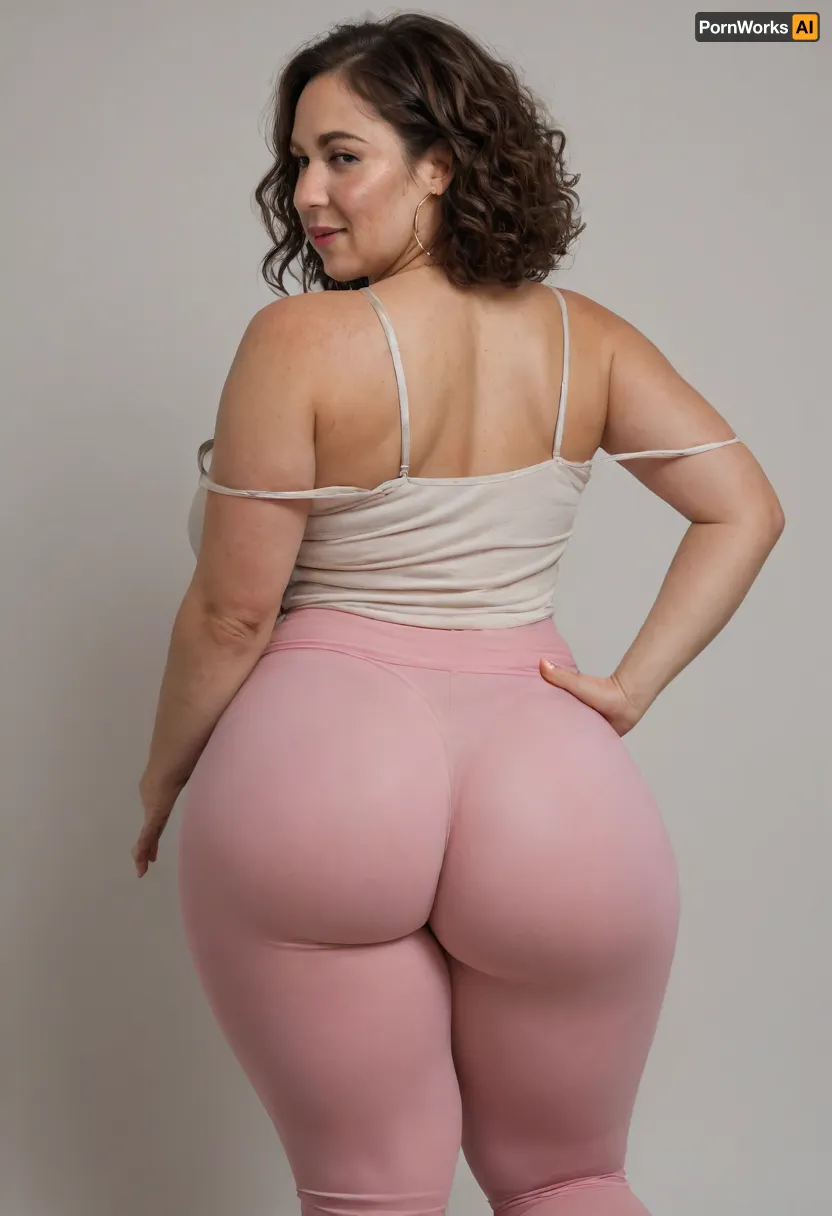 Mature, gilf, 80 years old, (oversized ssbbw:1.3), ., (Oversized thick thighs and oversized wide hips:1), . Oversized wide thin camisole. Natural brown hair, thick. Freckles on face. Long eyelash. Full lips, lipstick. Tight highwaist yoga pants. Hoop earrings. Seductive posing. Seductive smile. Fupa. Light green eyes, sagging, drooping, bulging cameltoe, puffy, plump, bottomheavy, big, ass, huge, gigantic, thick, thighs, massive, <lora:bottomheavy_v1_sdxl_tags:.8>