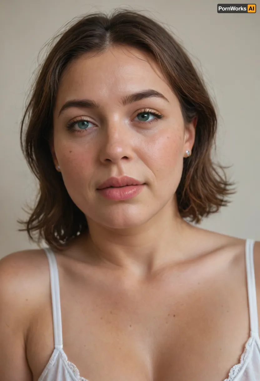 Lubica, 1gilf, Armenian, brunette hair with layered highlights, 60 years old, chubby face, fat, obese, ssbbw, plump, thick, saggy, solo, light green eyes, perfect eyes, realistic, olive skin tone, wrinkles, lick her lips by her tongue, plump lips, pokies, fupa