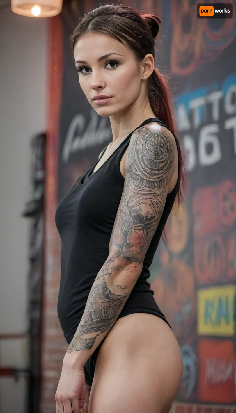 RAW full body analogue photo of a beautiful naked german 46 years old woman, clear focus, 8K, very slim and tall, long slim neck, (dynamic angle:1), cinematic, (film grain, depth of field, blurry background, colorful:1), volumetric lighting, (bold large-scale graphic blackwork tattoo lower arm:2), (bold large-scale graphic blackwork tattoo lower leg:2), (bold large-scale graphic blackwork tattoo feet:2), the most exotic lascivious ultraslim naked 46 years old woman with a face of Unconventional beauty, mixed north-european-russian race, high forehead, slim tall elegant mohawk androgynous, pointy big perky tits, (artifical tan glowing skin), Barefoot, waist-chain, stacked anklets, casual pose, everyday public background, 4ng3l, face, uberfit, muscular, athletic, <lora:breasts_slider_v10:2>, <lora:SDXL_BetterFaces-LoRA_v1:1>, <lora:uberfit_lora_sdxl:.1>