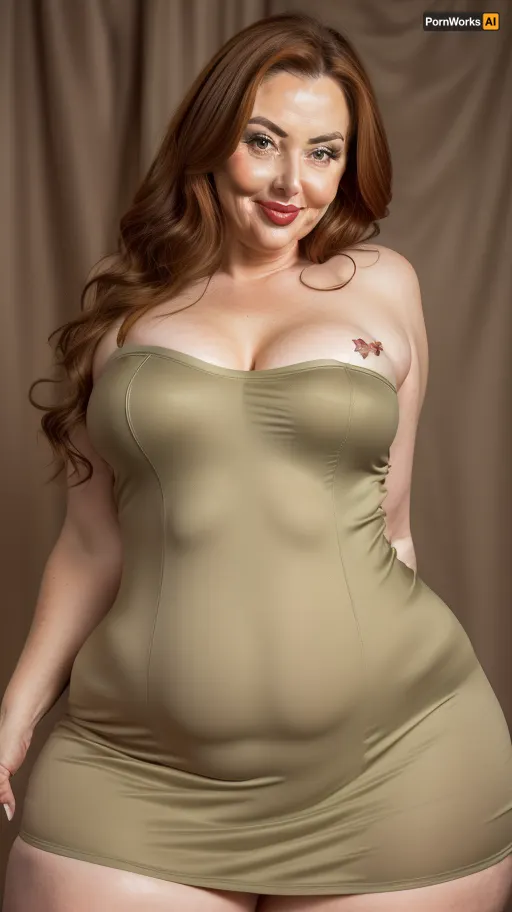 Spanish, chestnut hair, obese, gilf, (Close-up:1), portrait photo a mature chubby gilf, fat bosom, fat round face, double chin, 70 years old Woman, big eyes, green eyes, layered haircut, chubby jawline, pokies, seductive smile, lips parted, (mouth open:1.3), teeth showing, big lips, looking at viewer, (solid blank background:1.3), eye level shoot, film grain, style by Flora Borsi, OverallDetail, satin sleeveless spaghetti strap minidress, fupa, cameltoe, (areola slip), wide, hips, tt_saggy, tt_flat, plump, fat, <lora:hips-10:.6>, <lora:tt_saggy:.3>, <lora:plump_control_v1.0:1.1>