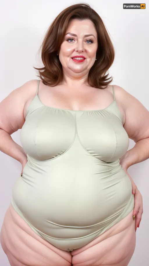 Obese, brunette, gilf, (Close-up:1), portrait photo a mature chubby gilf, fat round face, double chin, 70 years old Woman, big eyes, green eyes, layered haircut, chubby jawline, pokies, seductive smile, lips parted, (mouth open:1.3), teeth showing, big lips, looking at viewer, (solid blank background:1.3), eye level shoot, film grain, style by Flora Borsi, OverallDetail, satin sleeveless spaghetti strap minidress, fupa, (cameltoe), (areola slip), wide, hips, tt_saggy, tt_flat, plump, fat, saggy, sagging, droopy, xtrhairy, hairy, eye contact, cellulite, <lora:hips-10:.5>, <lora:tt_saggy:.3>, <lora:plump_control_v1.0:1>, <lora:xtrhairy:.8>