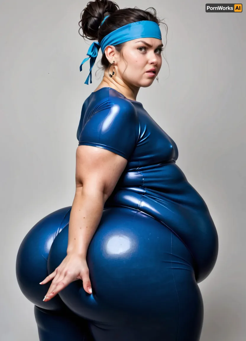ultra realistic, side view, extremely obese 40 year old woman, bouncing butt, big obese fat plump woman, super plump, flat chest, headband, wearing a supertight spandex jumpsuit, obesity, wide waist, wide hips, fat belly, thick thighs, thicks top body, (oversized rounded butt), straight ponytail hairstyle, black hair, messy hairbun, good hands, perfect fingers, (((oversized hips))), (big round butt), (super rounded butt:1.5), gigantic curvy butt, ohwx25, girl, angry, calm, <lora:angry:1.5>