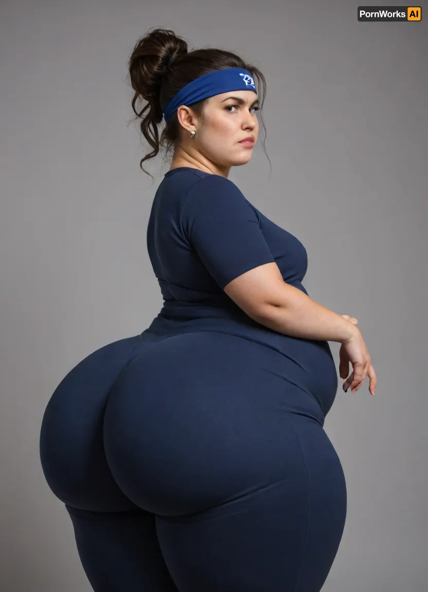 ultra realistic, side view, extremely obese 40 year old woman, bouncing butt, big obese fat plump woman, super plump, flat chest, headband, wearing a supertight spandex jumpsuit, obesity, wide waist, wide hips, fat belly, thick thighs, thicks top body, (oversized rounded butt), straight ponytail hairstyle, black hair, messy hairbun, good hands, perfect fingers, (enormous obese round butt), (super rounded butt:1.5), gigantic curvy butt, ohwx25, girl, angry, calm, <lora:angry:1.6>