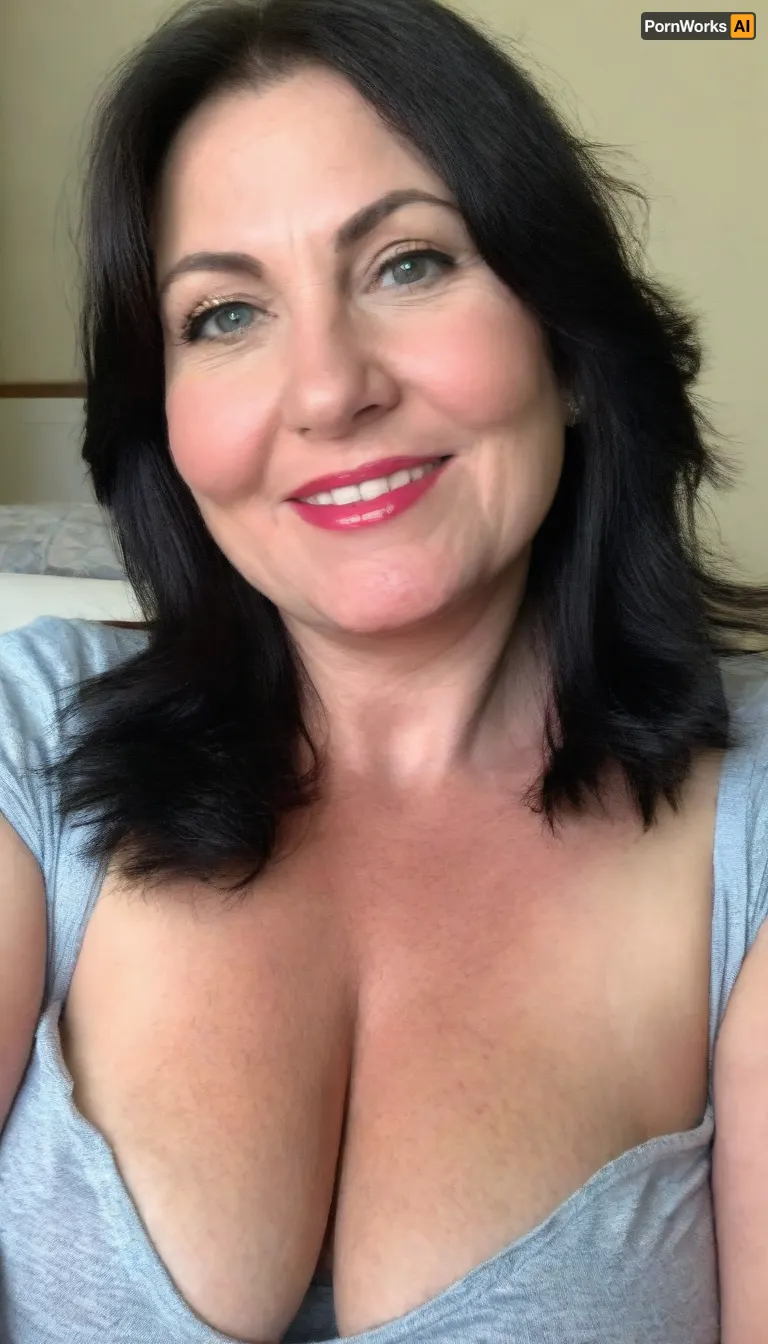 Obese 65 year old gilf, fat, chubby, naked, drooping, saggy conical tits, (smile:1.3), (upper body shot), (black straight hair:1.3), (short:1.3), blue eyes, sagging, breasts, stretch, marks, puffy, nipples, dark, ghost, wide, <lora:sagging-000015:.5>, <lora:stretch_marks:.5>, <lora:Nipples XL:.5>