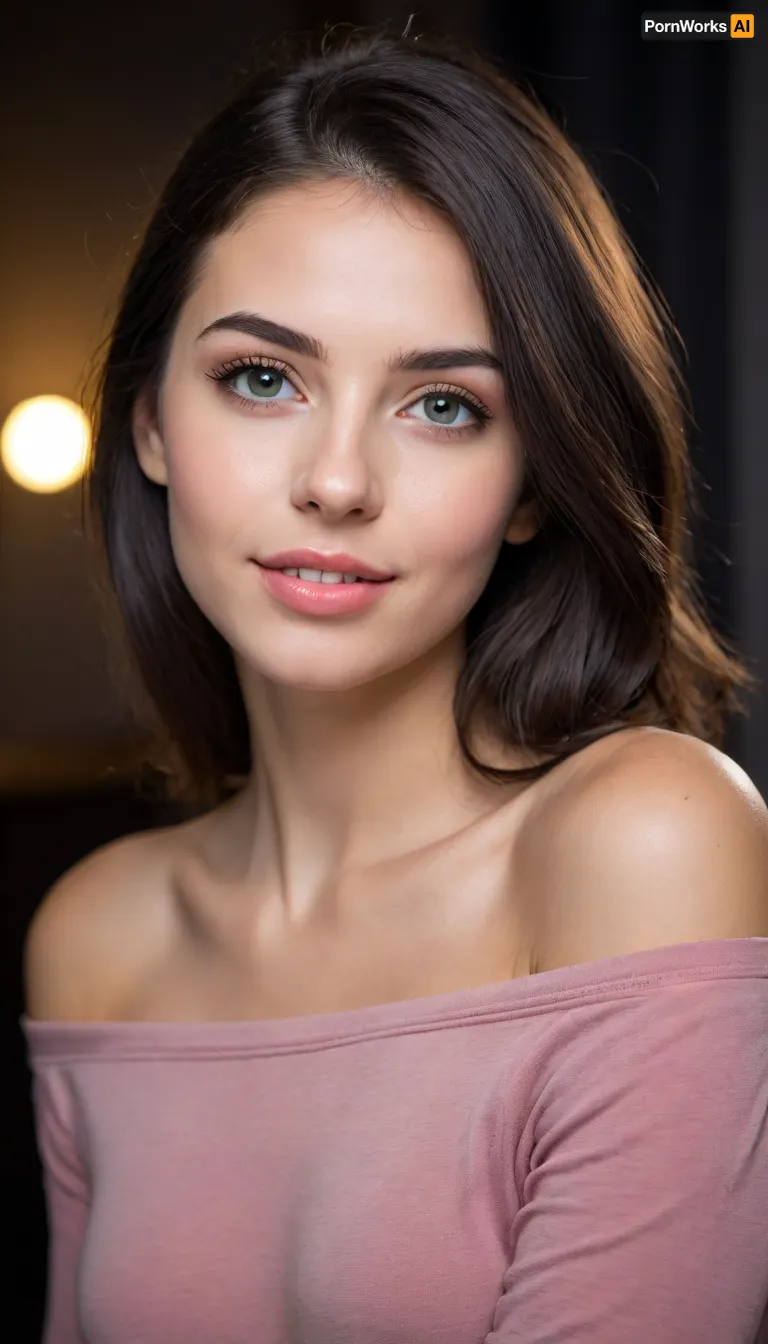 ziprealism, (adorable young woman, perfect eyes:1.3), (feminine beauty, medium closeup, sharp focus, focus on eyes), (cute girlfriend, sense of vulnerability, intimate esthetic, soft shy smile, bashful pose, relaxed posture:1.5), (flawless skin, pale alabaster skin), soft blush, (glossy black hair, long hair, center part hair:1.2), (round face, heart shaped face, subtle makeup, long eyelashes), (relaxed oversized t-shirt, off the shoulder), minimalist composition, textured dark charcoal grey studio background, subtle vignette, (dramatic cinematic lighting:1.2), strong key light illuminating the face, soft rim light creating separation, deep contrasting shadows, shot on Sony A7R IV with 85mm f/1.4 lens, shallow depth of field, bokeh background, professional color grading, RAW photo quality, striking visual contrast