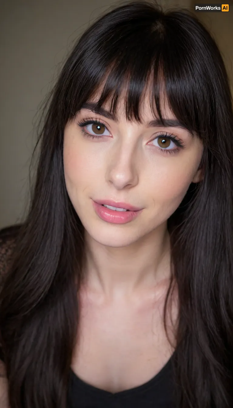 ziprealism, (medium closeup shot, sharp focus, focus on eyes, perfect eyes:1.2), (adoring girlfriend, sense of playfulness, intimate esthetic, mischievous eyes, charismatic, loving gaze), (subtle freckles, soft blush), (glossy black hair, very long hair, bangs hair cut, hair framing face, stray hair:1.6), (round face, heart-shaped face, soft face, large doe eyes, subtle makeup, defined cheekbones, long eyelashes, adorable dimples:1.5), (casual dress, cleavage, narrow waist, wide hips:1.4), shallow depth of field, bokeh background, RAW photo quality, striking visual contrast, (overexposed:.4), <lora:Rawfully Stylish v0.2_epoch_20:.1>