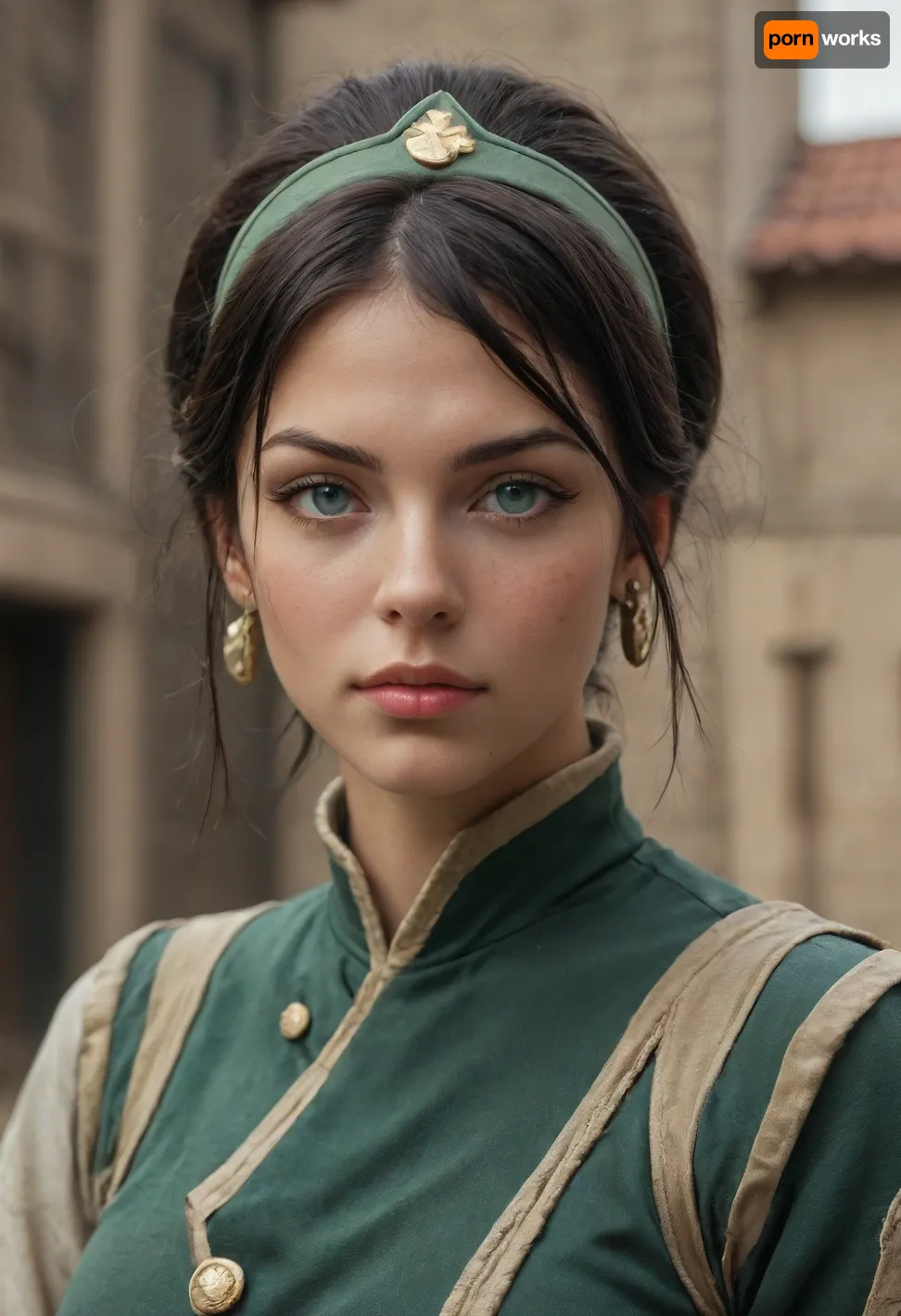 Toph Beifong from legend of Korra, dressed as the metal bending Chief on republic city