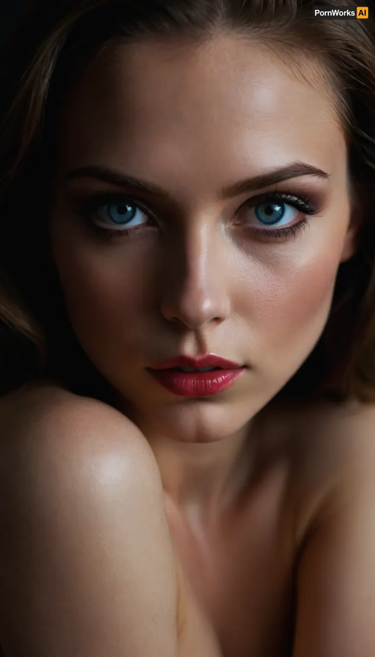 glamorous photo, (dark mood masterpiece Photography:1.2), portrait of a mysterious woman with blue eyes and bold eyeliner, she has sensuous lips, looking seductively, naughty, smirking. The extreme realism focuses on her detailed skin, showing fine textures and natural highlights. photography masterpiece, modern, irresistible beauty, fuzzy lighting, dark mood, unusual composition, use of negative space, (rule of thirds composition), symmetry, mysterious, emotional, flirting, groundbreaking unrivaled opus with unrivaled details, (Pale Yellow color scheme), highly detailed, melancholic, low-light hyper detailed photography, catchlights, style by anton semenov . high fashion, luxurious, extravagant, stylish, sensual, opulent, elegance, stunning beauty, professional, high contrast, detailed