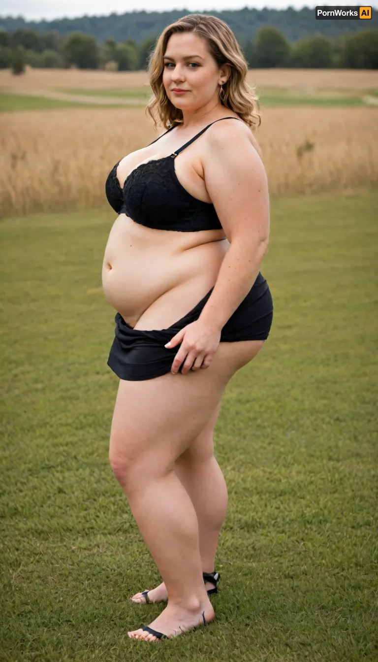 masterpiece, best quality, A fat, obese overweight mature 55 years old blonde woman standing In the Tall grass. Her huge, round ass is visible from the Tall grass. Full body photoshoot. Side view, [brown/black/white], off1c3l4dyfl, woman, in, pink, shirt, and, black, skirt, is, sitting, standing, a, colorful, bra, showing, <lora:off1c3l4dyfl:.8>