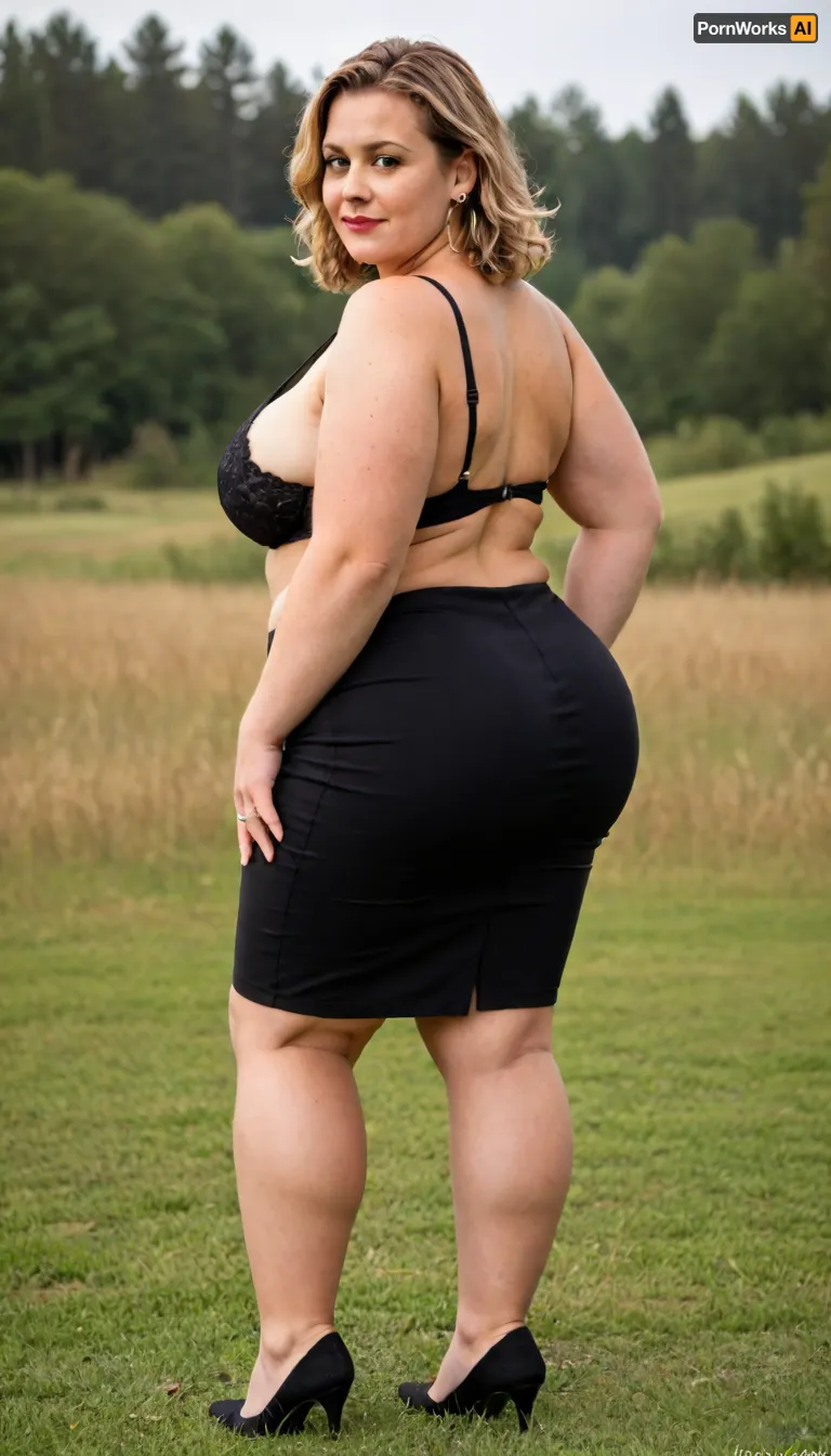Office dress code. Topless. masterpiece, best quality, A fat, obese overweight mature 55 years old blonde woman standing In the Tall grass. Her huge, round ass is visible from the Tall grass. Full body photoshoot, [brown/black/white], off1c3l4dyfl, woman, in, pink, shirt, and, black, skirt, is, sitting, standing, a, colorful, bra, showing, <lora:off1c3l4dyfl:.8>, <lora:Beshine:.8>