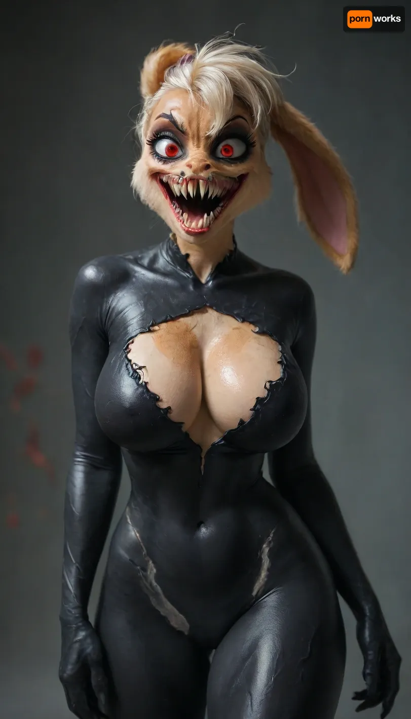 ((((Lola bunny)))), solo, ((((((anthro venom face body:2)))))), big breasts, score_9, score_8_up, score_7_up