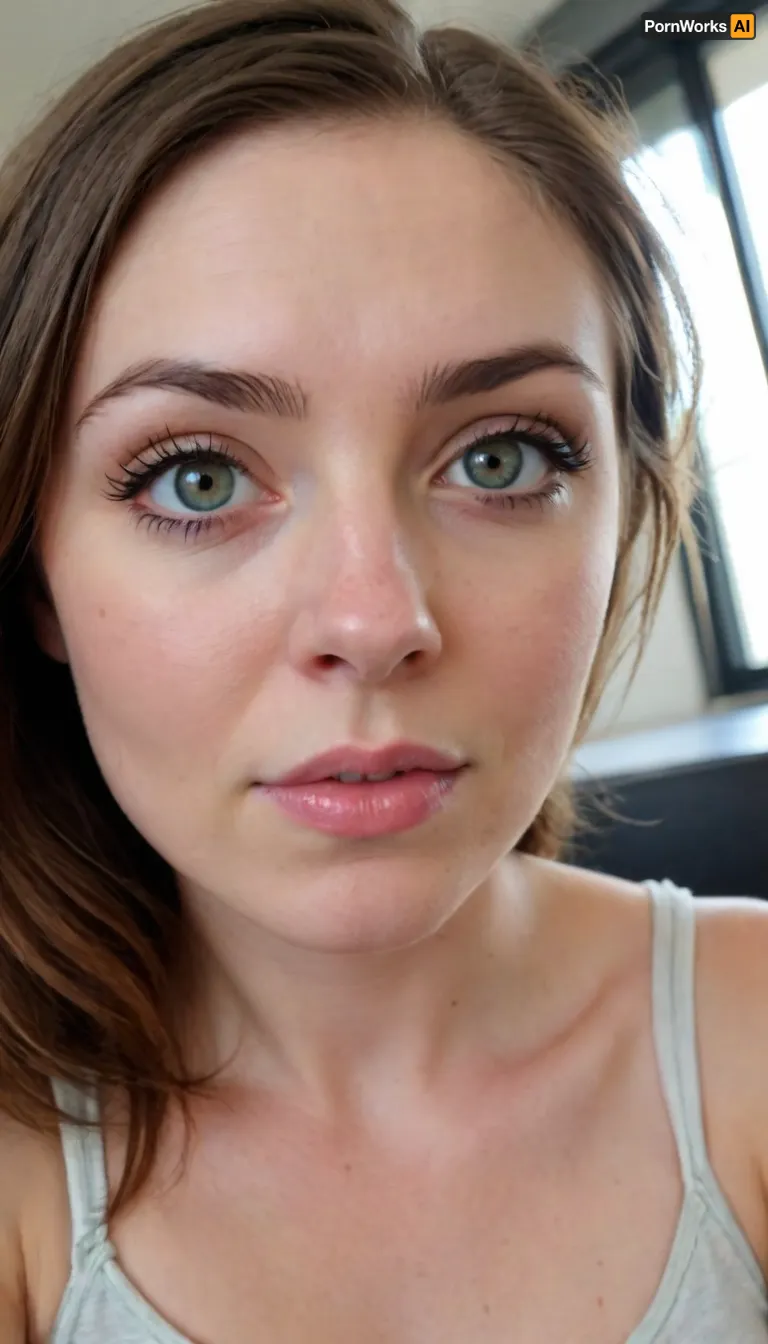 (30 Year old woman:2), (sitting in a gamer chair:1.5), (Italian, pale skin, freckles, freckles on face), (web cam snapshot, portrait, face portrait with emphasis on her eyes, close up of face, fisheye lens:1.5), (ring lighting, ringing lighting reflected in eyes), (Italian and Irish features), (photorealistic, photo realistic, photorealism, photo realism:1.8), (4k, 8k, 8k resolution, best quality, ultra quality, highest quality, maximum quality, uncompressed, raw source photograph:1.2), (same color eyes, symmetric eyes, matching eyes, detailed eyes, detailed iris, detailed pupils, limbal ring around iris, perfectly round iris, perfectly round pupils:1.4), ((oily skin)), ((bags under eyes)), (detailed skin, high detailed skin, intricately detailed skin, perfectly detailed skin, high quality skin, highest quality skin, exquisitely textured skin), (intricate clothing, detailed clothing), (microblade eyebrows, perfectly manicured eyebrows), (flushed cheeks, flushed neck, blushing cheeks, blushing neck), (overfilled lips, juicy lips, filled lips, puffy lips, glossy lips, her thick wet lips are slightly parted, nervously biting lower lip, lip bite, lip biting), (casual makeup, subtle makeup, natural makeup), (narrow jaw, delicate jawline, pointed jaw and chin, heart shaped face, pixie face, fairy face, fae features, extremely feminine face, round face, chin, mouth, high cheekbones, sharp cheekbones, obvious vellus hairs, cute tall tall tall dimpled cheeks), (button nose, upturned nose, delicate nose, nose), (long hair, wavey hair, loose hair framing her face, messy hair, tousled hair, bed hair, sex hair, dark brown hair), (eyes slightly crossed, big eyes, wide eyes, doe eyes, slightly wide set eyes), (striking eyes, captivating eyes, mesmerizing eyes, fae eyes), (pale green eyes with golden flecks), (conical breasts, medium sagging breasts, natural breasts), (athletic body, sporty body, lean body, muscular body, muscle shoulders, defined shoulders, rock climber body), (close up portrait of face, tight closeup of face, closely zoomed in on face, tight in on face, extreme closeup), (looking straight into the camera, looking straight ahead, head slightly raised, gazing lovingly straight into the camera, looking down on her from above), (she's in love, adoring gaze), (no nudes, nonnude), (relaxed posture, casual pose, casual outfit, casual attire, casual underwear), (loving expressing, adoring expression, joyous, joyful, pleased), (girlfriend, girlfriend material, girlfriend experience)