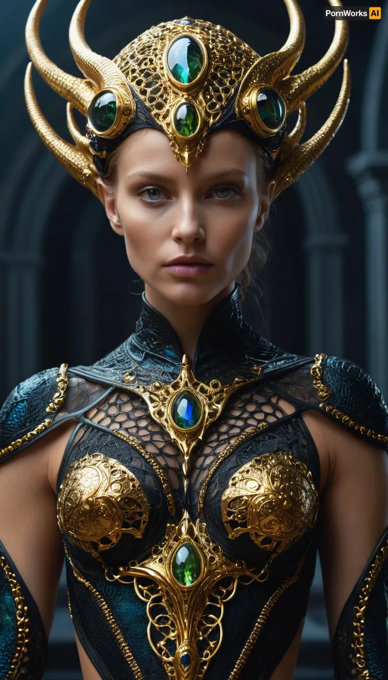 dark fantasy, Alien Nordic reptillian from venus and norway, captivating, in vibrant jewels.... Her accessories include high tech quantum neural lace and glowing gold plasma body sheath, eyes glowing, bokeh, lens flres, fisheye lens, perfect composition, beautiful detailed intricate insanely detailed octane render trending on artstation, 8 k artistic photography, photorealistic concept art, soft natural volumetric cinematic perfect light, chiaroscuro, award, winning photograph, masterpiece, oil on canvas, raphael, <lora:dark_fantasy_art:.5>